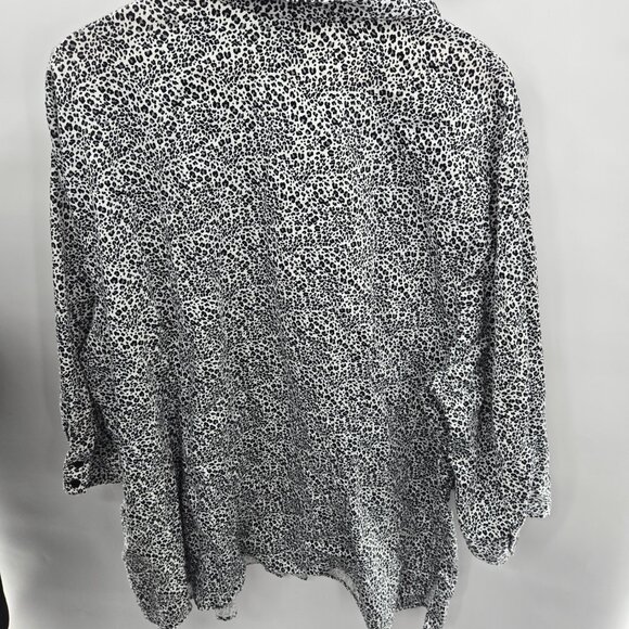 Maggie Barnes White Black Cheetah Animal Print Cotton Long Sleeved Blouse 26W - Picture 2 of 6